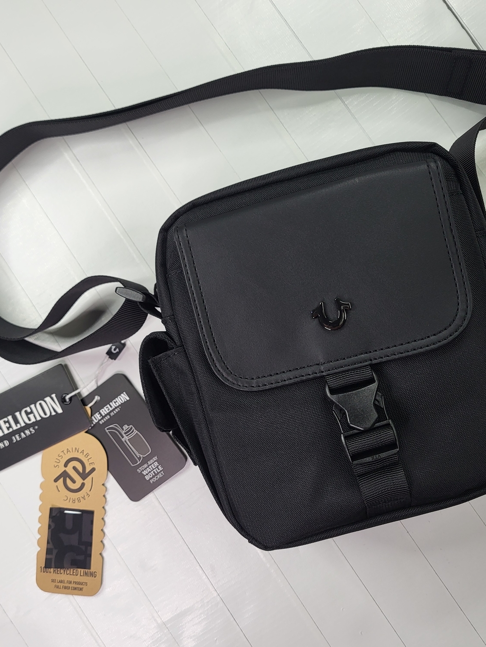 True Religion Black Crossbody Sling Bag - Men's Black Compact Shoulder Bag